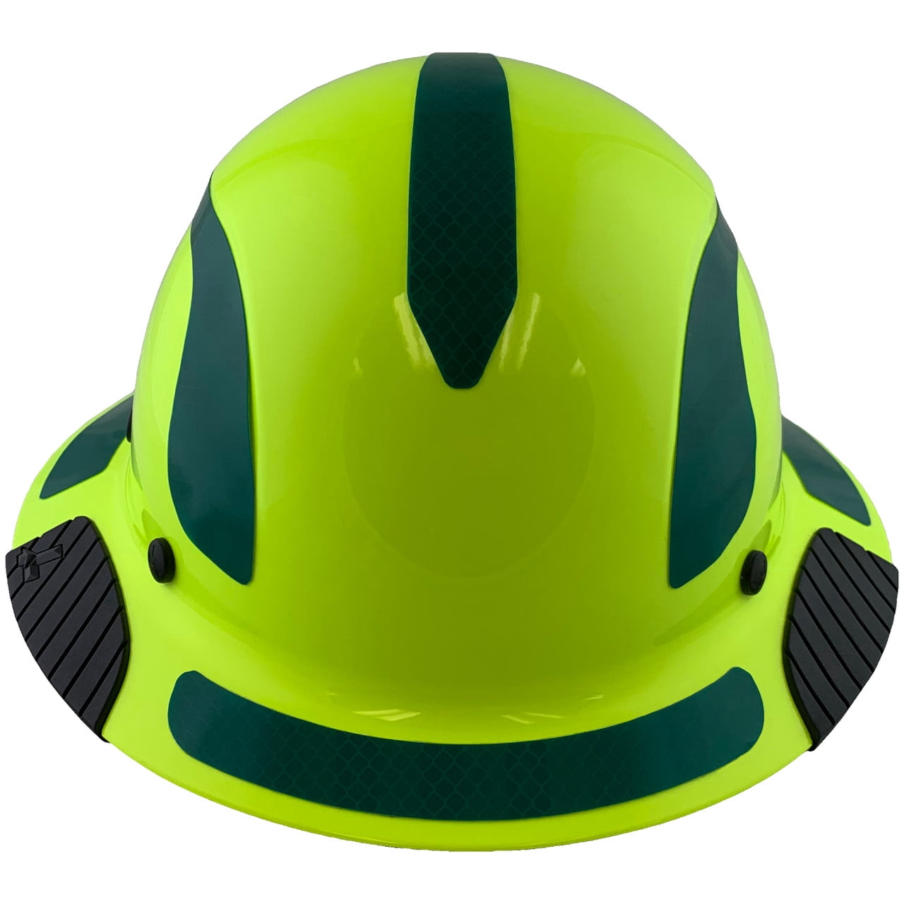 DAX Fiberglass Composite Hard Hat - Full Brim High-Viz Lime with Reflective Green Decal Kit Applied