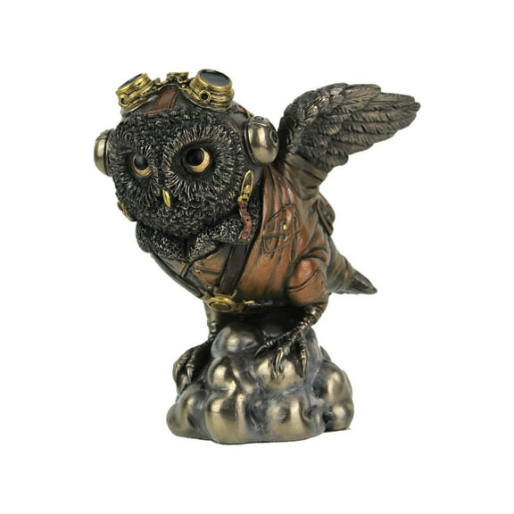 Veronese Design Bronze Finished Steampunk Fantasy Aviator Flying Ace Owl Statue