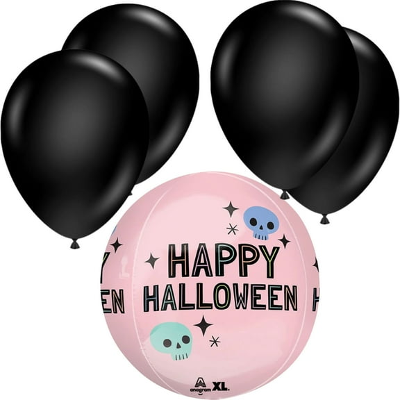 16" Orbz Halloween Pastel Skulls Balloon with 4 Latex Balloons – Spooky Party Decoration