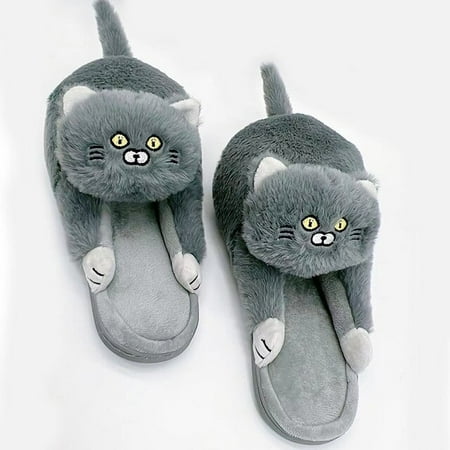 

QWZNDZGR Drop Shipping Cuddle Cat Slippers Women s Indoor Animal Mules Girl Kawaii Fluff Kitty Slides Slippers Hug Footsie Kitten Slipper