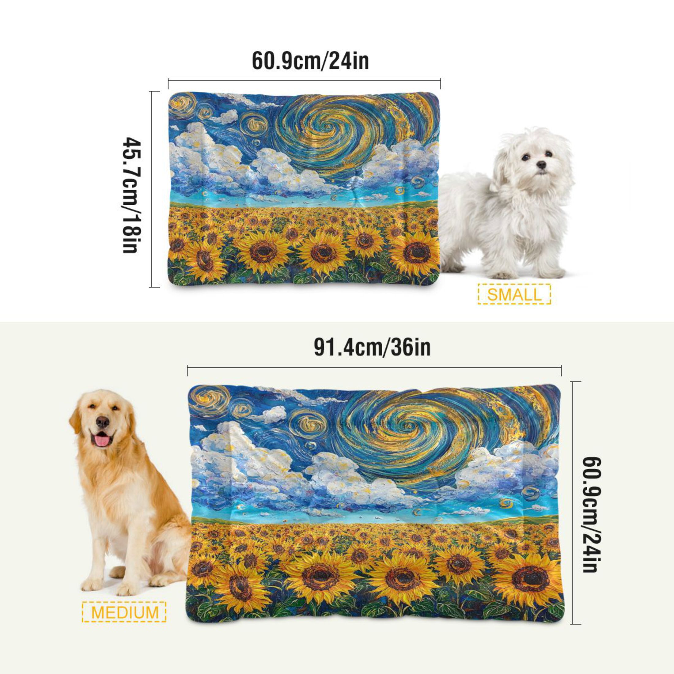 Qxltty Sunflower with Swirling Clouds Ped Pad Wear-resistant and Hard to Bite Through Sleeping Pad for Small Medium Large Dogs Winter Pet Bed 36×24in
