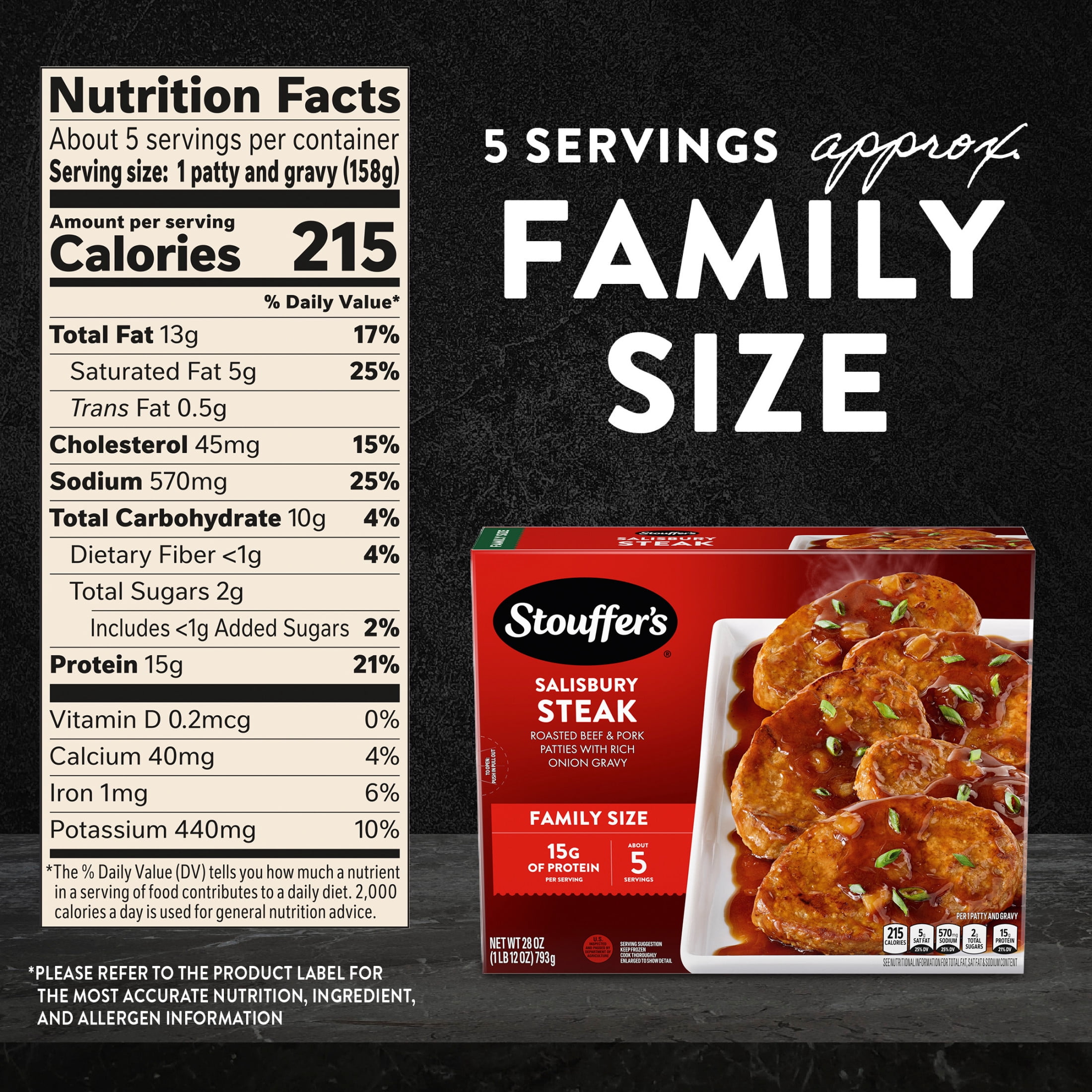 Stouffer’s Salisbury Steak, Family Size, Frozen Salisbury Steak, Easy Family Frozen Dinners 1.75 lb.