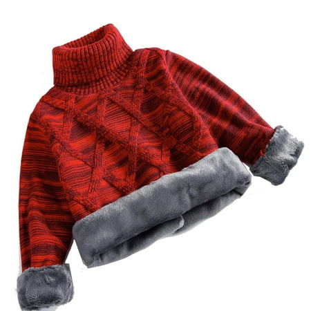 Hduncf Unisex Baby Girl Boys Turtle Neck Knit Sweaters Fleece Lined Warm Thicken Winter Pullover Sweater Tops Clothes Red 120 5 Years