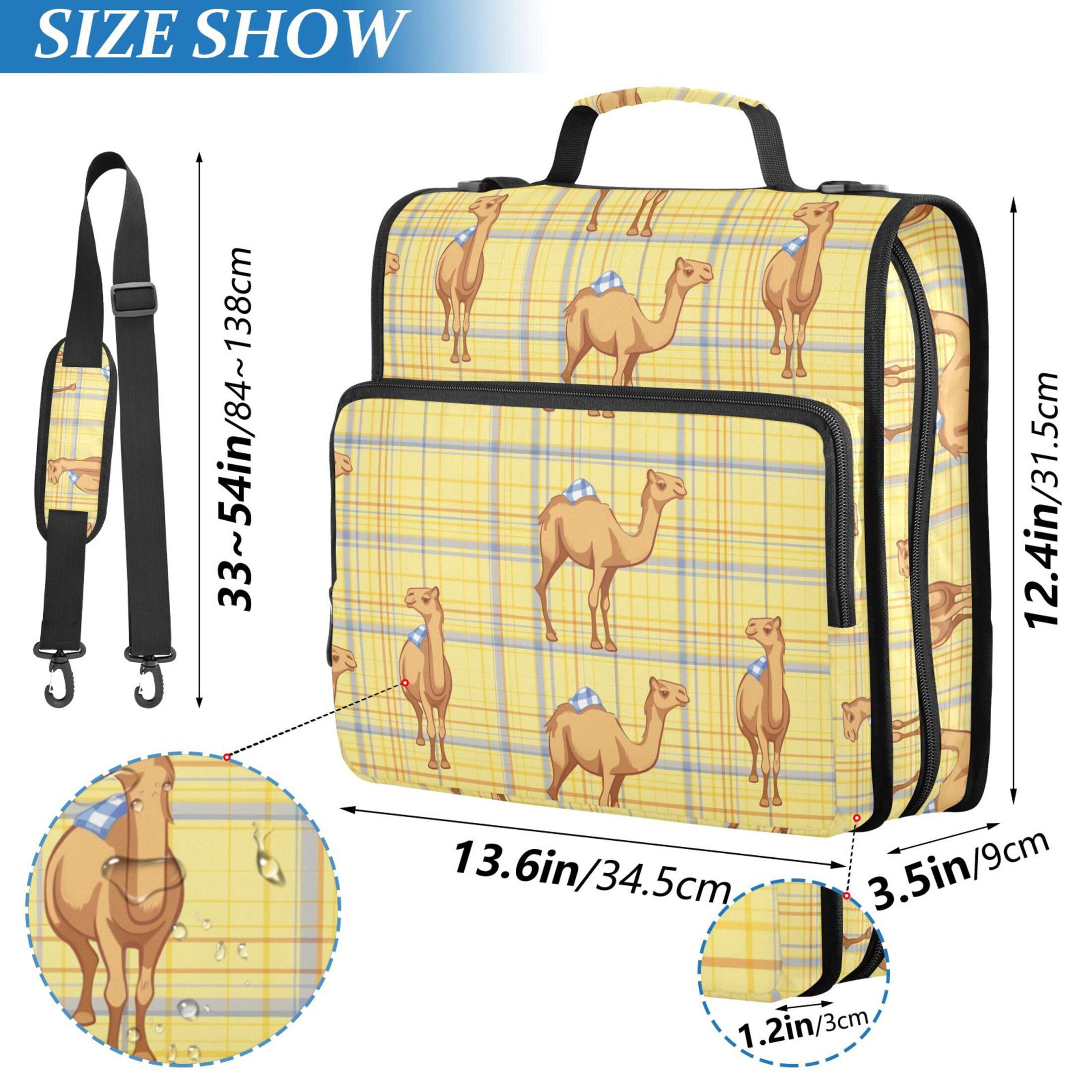 3 Ring Zipper Binder with Shoulder Strap Waterproof Trapper Keeper 2 Inch D-Ring 500 Sheets Capacity Cute Camel on Plaid