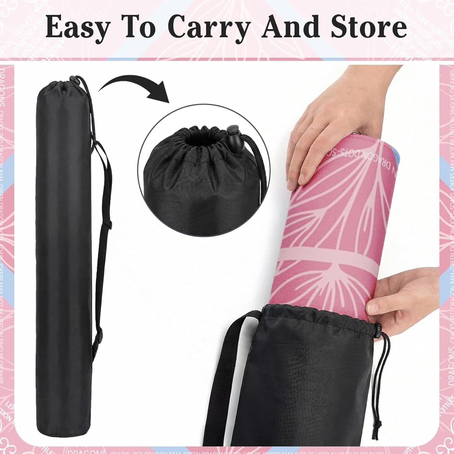 Mahjong Mat with Black Carrying Bag Pink Non-Slip Noise Reduction Gaming Mat 31.5" x 31.5" Rubber Multi Purpose Game Table Cover for Mahjong Card Dominoes Board Tile Games