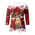 thumbnail image 3 of Haut à Col Rond Imprimé de Noël pour Femmes Manches 3/4 Décontracté Ample T-Shirt Manches Longues Bouton Chemise T-Shirts Shorts Femmes T-Shirts Habillés Ensemble d'Exercice Tunique Chandail Femmes Rouge, 3 of 4