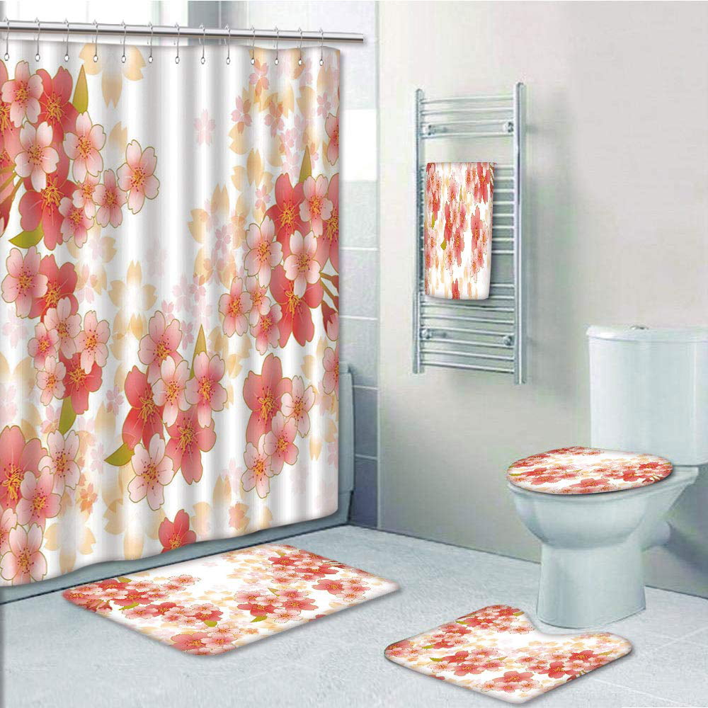 Details about   Jellyfish and colored coral Shower Curtain Toilet Cover Rug Mat Contour Rug Set 