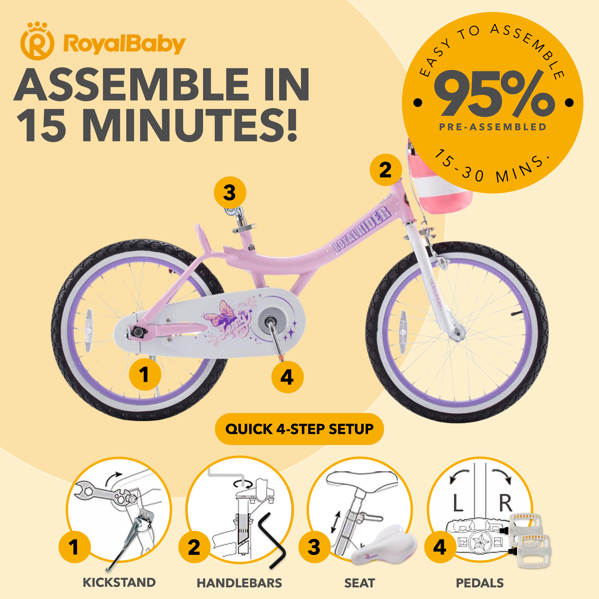 Royalbaby Princess 20" Girls Bike with Training Wheels photo 4