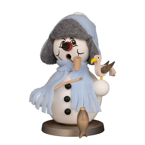 Alexander Taron 7.5” Snowman Ice Angler Christmas Handcrafted Wooden Smoker Figurine