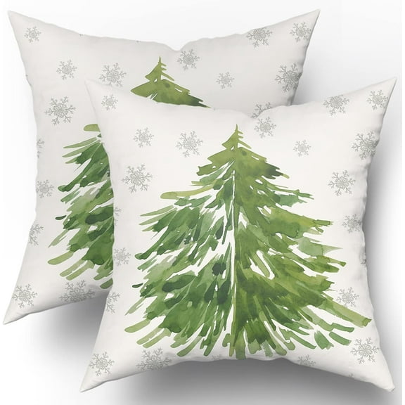 Christmas Pillow Covers 18x18 Inch Watercolor Christmas Tree Throw Pillow Covers Square Winter Holiday Decorative Cushion Covers for Couch Sofa Bedroom Livingroom (Pack of 2)
