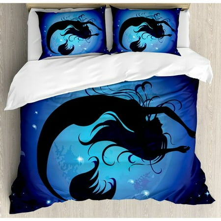 Ambesonne Mermaid Silhouette Of Legendary Aquatic Duvet Cover Set