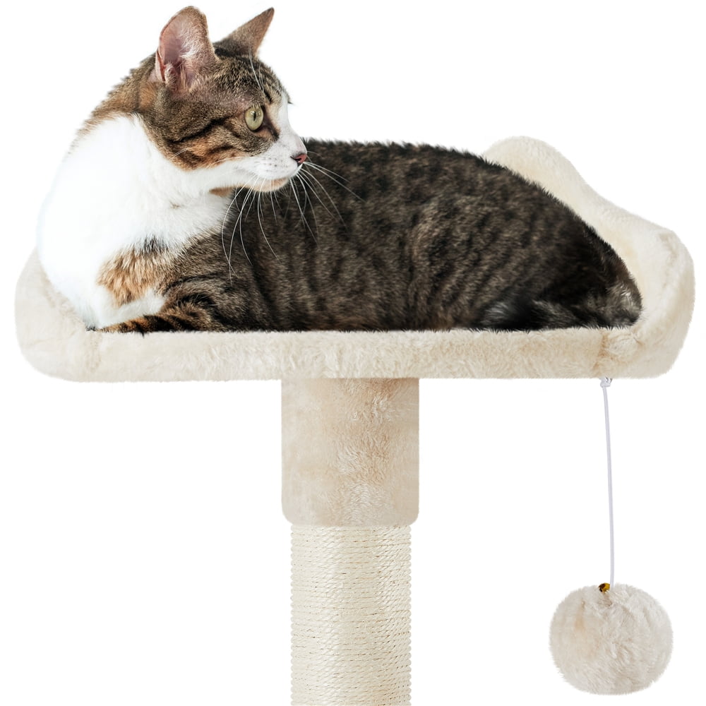 Alden Design 63″H Multi Level Cat Tree Condo with Basket & Hammock & Scratching Post, Beige