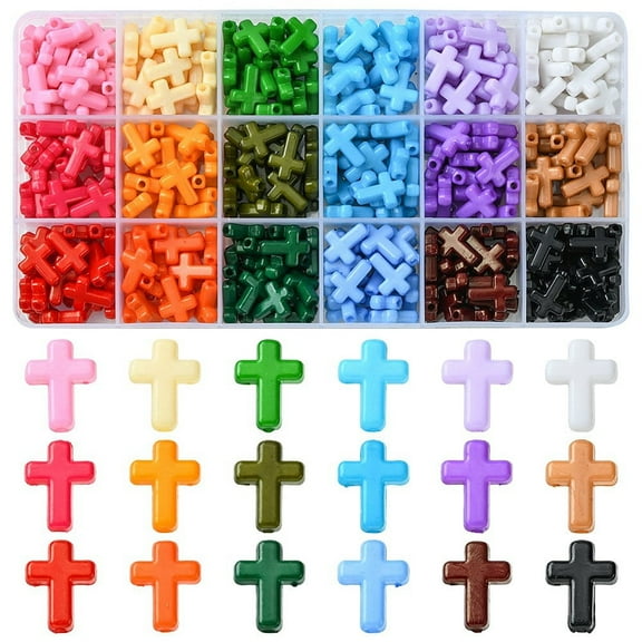 1 box 360pcs 18 colors Opaque Acrylic Beads Cross Mixed color 16x12x4.5mm Hole: 2mm 20pcs/color