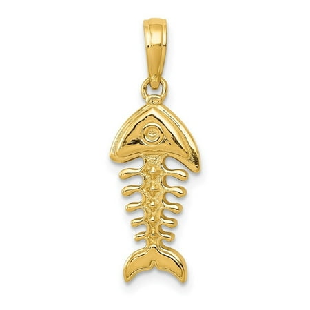 Auriga Fine Jewelry 14K Yellow Gold 3-Dimensional Fish Bone Pendant for Women (L-23 mm,W-10 mm)