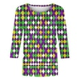 thumbnail image 5 of Mardi Gras Shirt Women Casual Funny Graphic 3/4 Sleeve Party Tee Shirts Round Neck Loose Fitted Festival Tops Trendy Mardi Gras Outfits 2026, 5 of 6