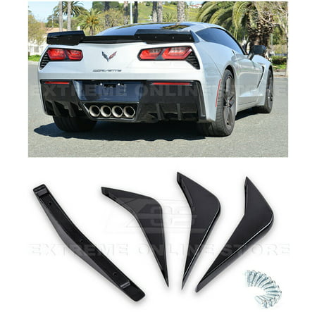 Extreme Online Store Replacement for 2014-Present Chevrolet Corvette C7 | Z06 Track Style ABS Plastic Painted Black Rear Bumper Lower Diffuser Fins 2