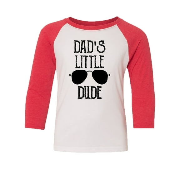 Father's Day Dad's Little Dude Youth Baseball Tee-Red-Medium