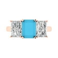 thumbnail image 2 of 4.0ct emerald cut turquoise 14k rose gold 3 stone Bridal Wedding Engagement Promise Anniversary Ring for Women size 9.75, 2 of 7