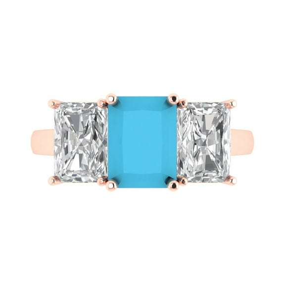 Clara Pucci 14K Rose Gold 4ct Turquoise Three-Stone Ring for Women