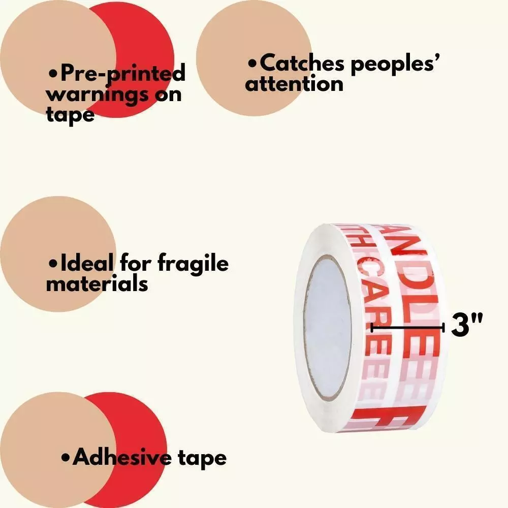 MMBM 2.83 Inch x 110 Yards Fragile Marking Packing Tape Handle w/ Care 2 Mil 12 Rolls