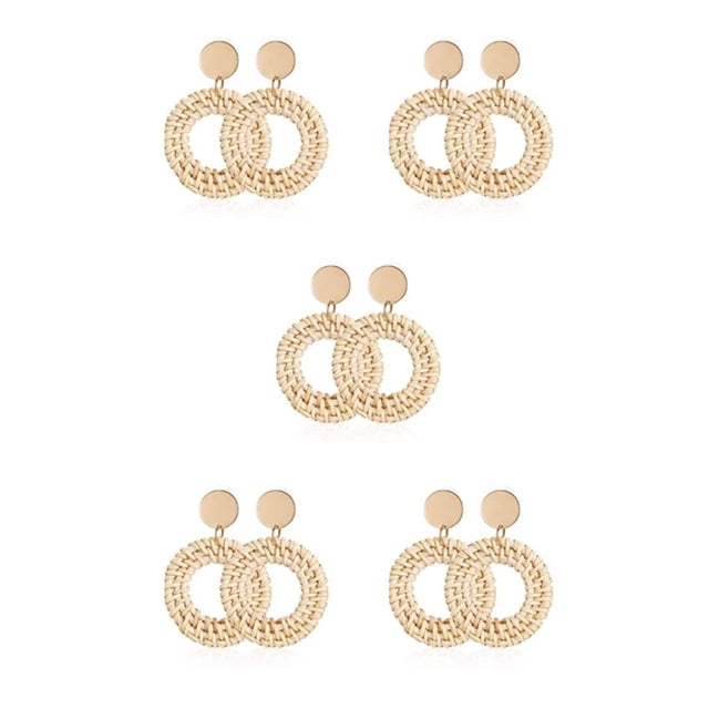 Sonducket Articulos Trenzados Rattan Boho Aretes Circulares Con Hoja Cobre Comodos Exquisito Moda Atractiva Joyeria Blanco Type2 NO2