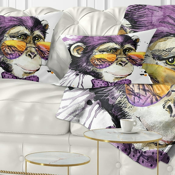Designart Cool Monkey - Animal Throw Pillow - 12x20