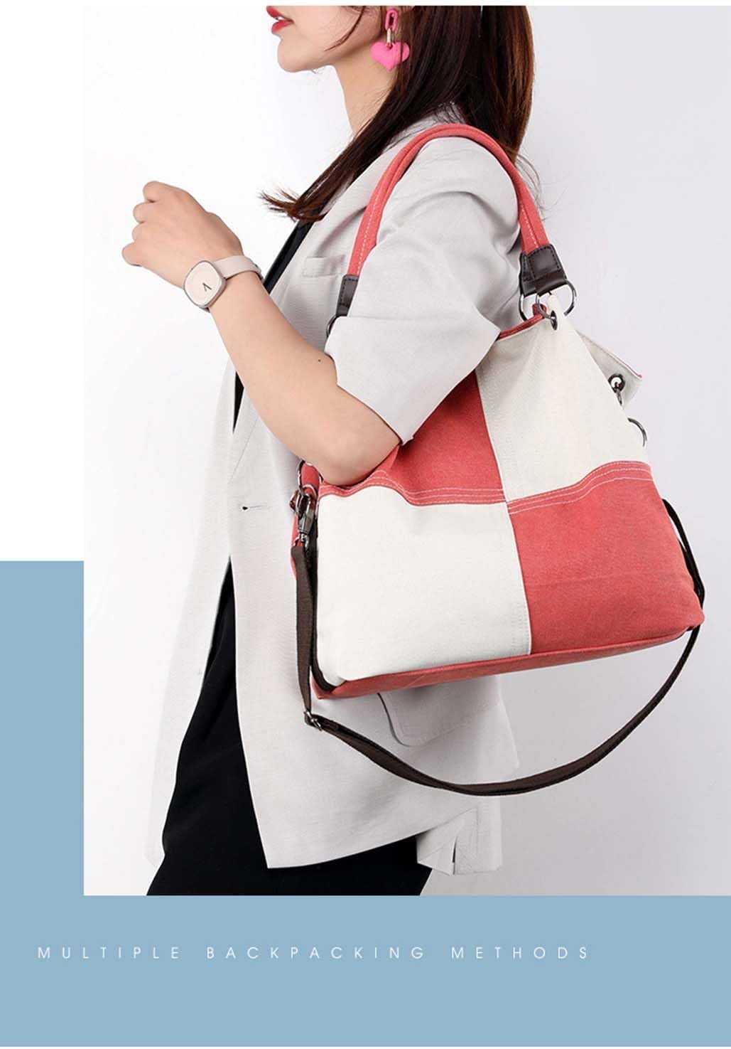 Canvas Crossbody Bag for Women Patchwork color collision Vintage Multi-pocket Work Shoulder Crossbody Bag for Womens