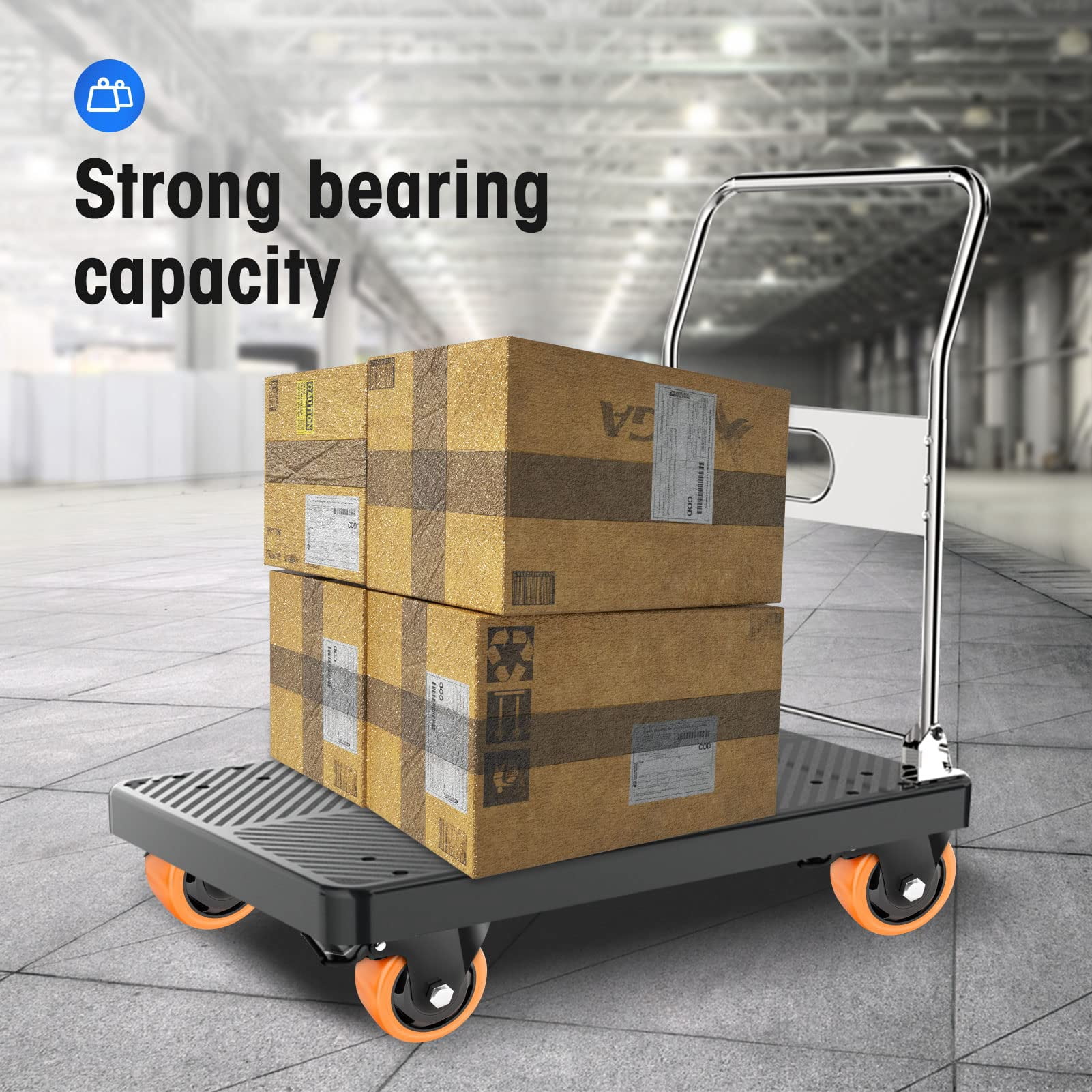 Caster Wheels - 3 Inch Casters Set of 4 Heavy Duty - ASHGOOB Orange Polyurethane Castors, Top Plate Swivel Wheels, 4-Pack Industrial Casters with Brake, Locking Casters for Furniture and Workbench