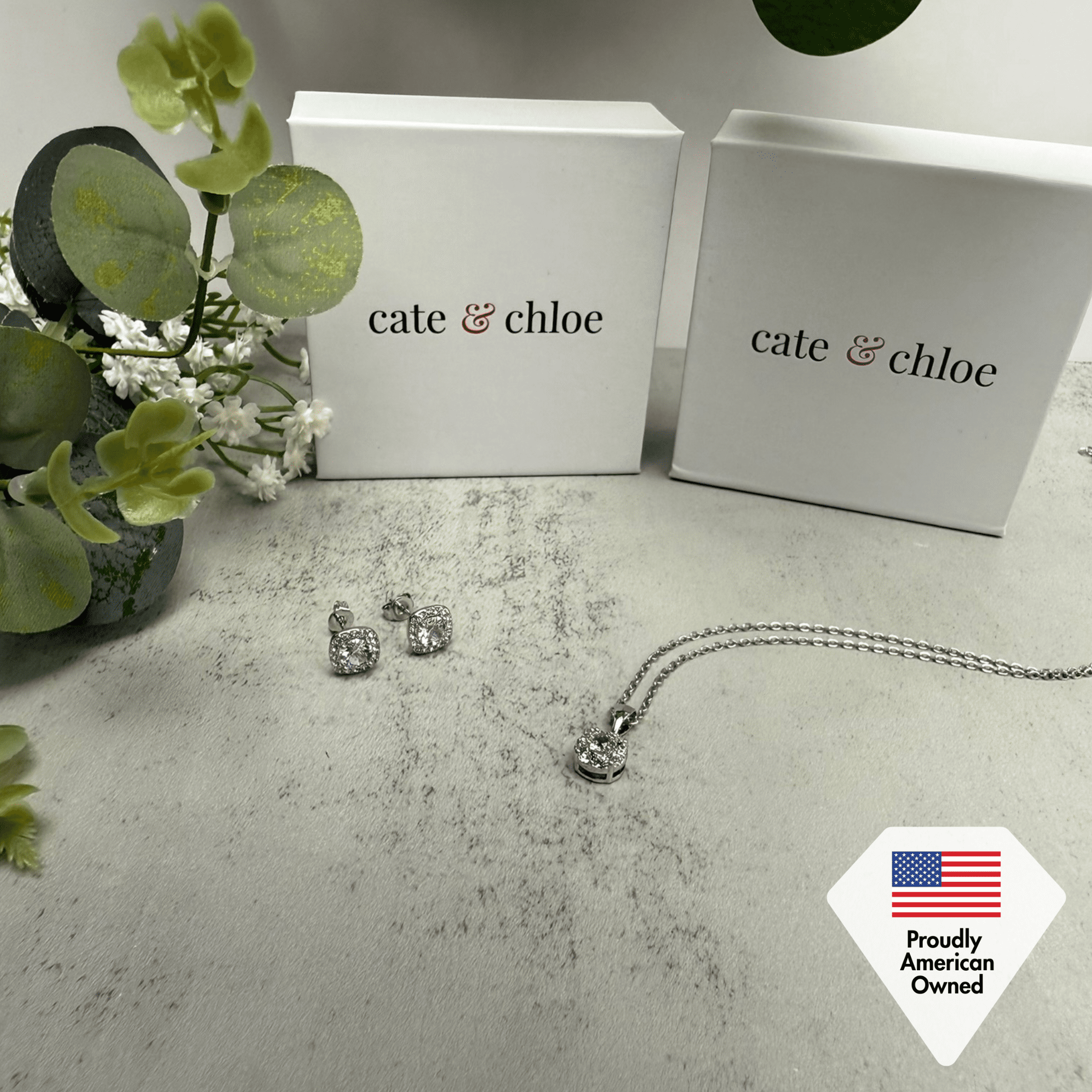 Cate & Chloe Ruth 18k White Gold Plated Halo Jewelry Set with Swarovski Crystals Gift for Women