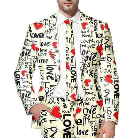 ZHOUCHANKIDS Men s Valentine s Day Long Sleeve Button Down Shirts Men s Casual Print Suit Jacket for Date Night and Valentine s Day Festival Events Beige M