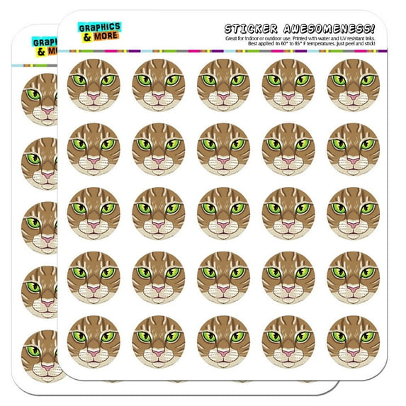 Brown Tabby Cat Face Pet Kitty 1" Scrapbooking Crafting Stickers