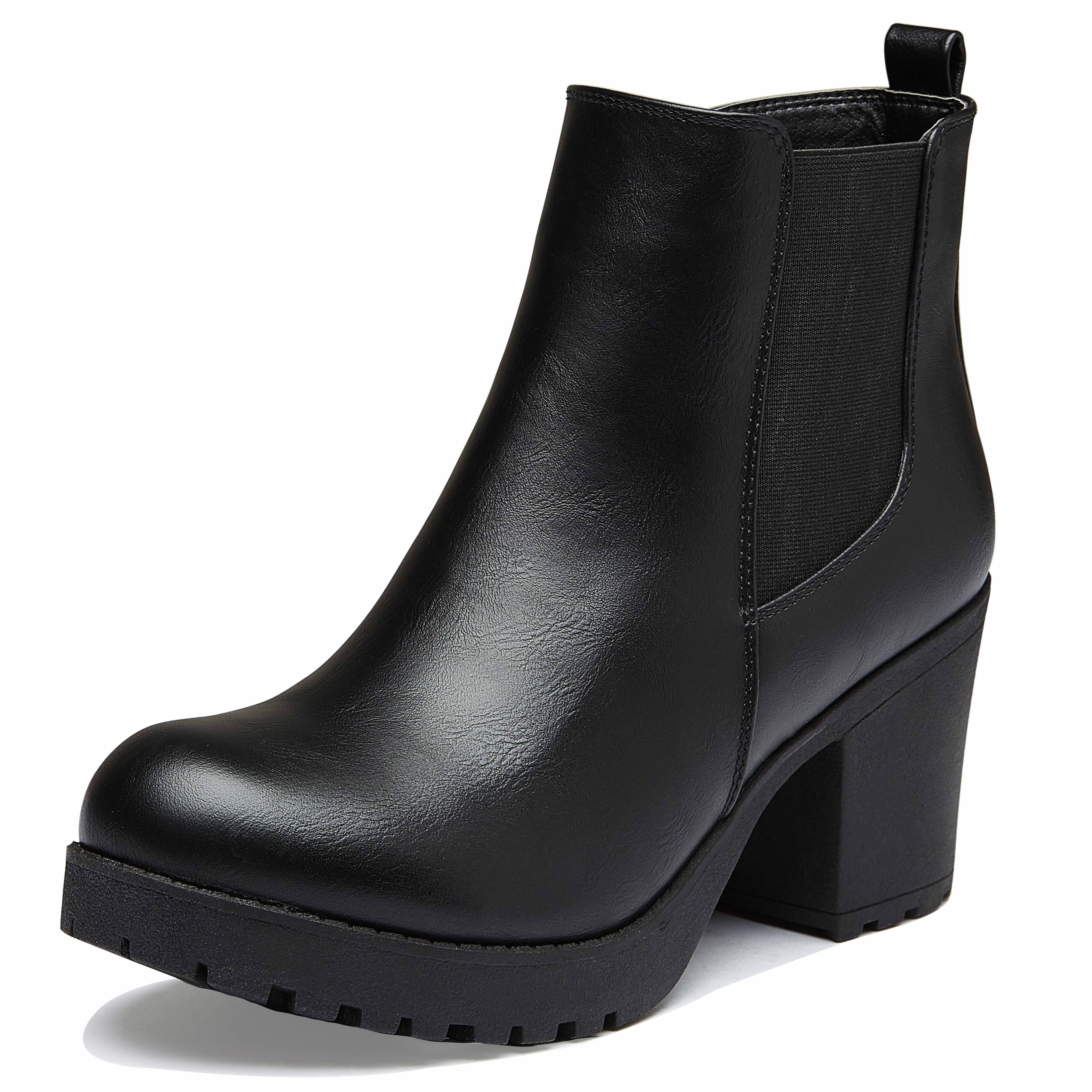DREAM PAIRS Women’s Black Ankle Booties Square Toe Chunky Blocked Heels Chelsea Boots 