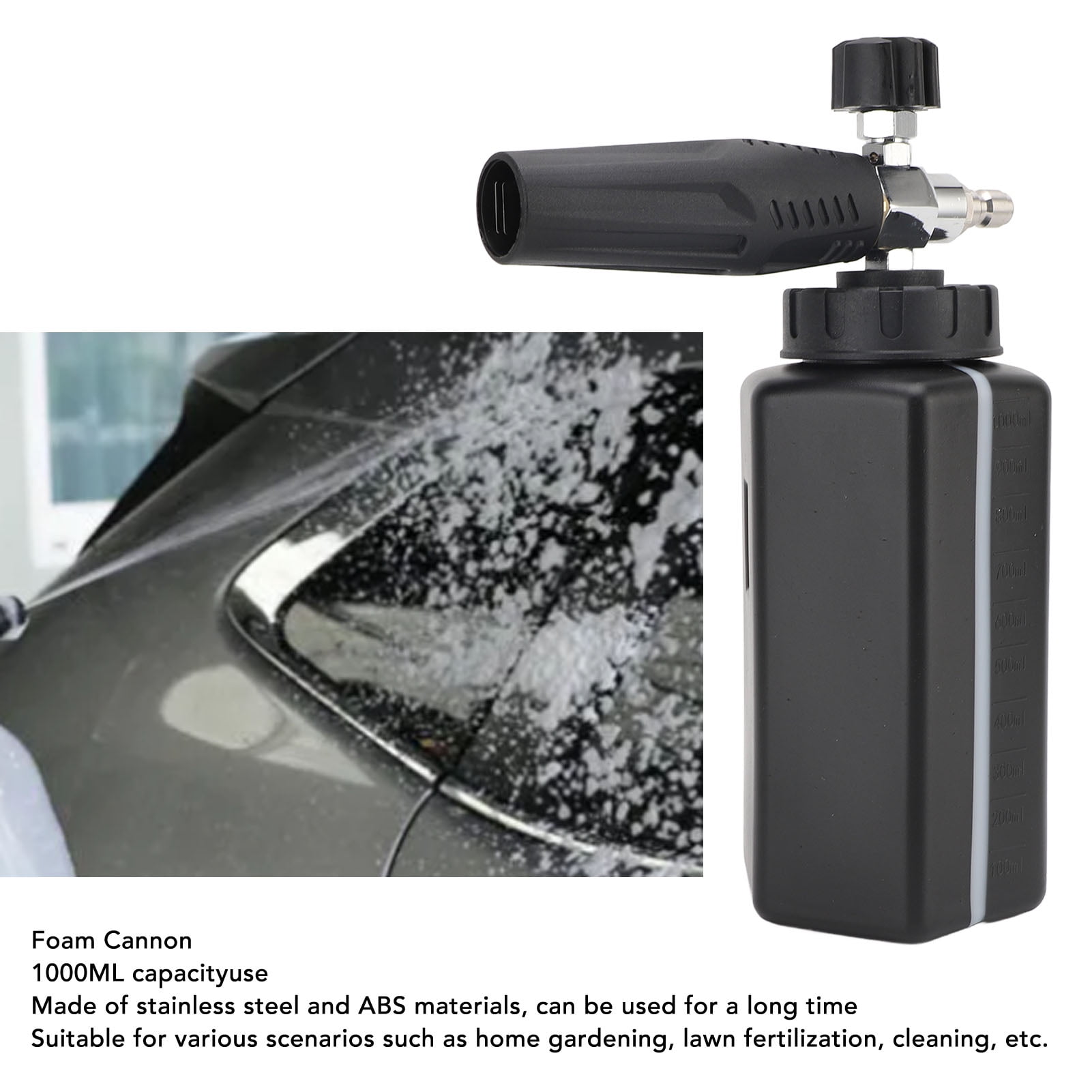 Pressure Washer Foam Cannon, Rapid Spraying 1000ML Stainless Steel ABS Pressure Washer Foam Sprayer  For Car Wash