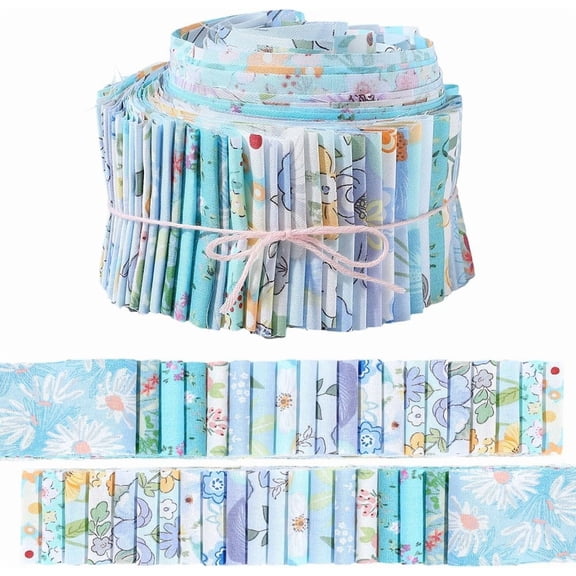40Pcs Cotton Quilting Strips 39 x 2.6 Inch Blue Floral Quilting Fabric Jelly Rolls Chinoiserie Spring Summer Precut Patchwork for Blanket Rug Upholstery Home Decor Purse Crafts Making Colorful