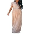 thumbnail image 4 of Robe de Mariée en Dentelle Florale à Col en V pour Femmes, Manches Courtes, Robe Maxi de Demoiselle d'Honneur, Robe de Fête, Rose, M, 4 of 8