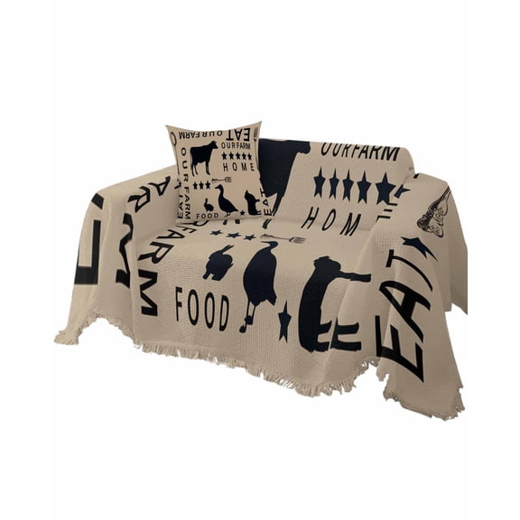 Farmhouse Brown Sofa Couch Covers for Dog,Washable Sectional Couch Slipcovers for Loveseat with Tassels,Farm Star Fork Pig Chicken Duck Bunny Cow Non Slip Sofa Throw Cover Blanket Large 71''x102''
