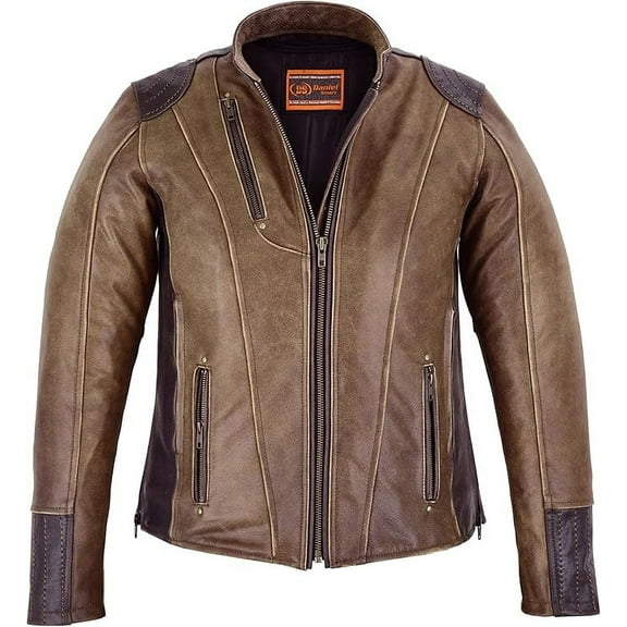 Daniel Smart XS to 5XL Women Leather Jacket Cowhide Women Motorcycle Jacket with Vintage Brown Design
