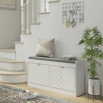 HOMCOM Shoe Bench with 2 Flip Drawers, Cushion, 8 Pairs for Entryway, White