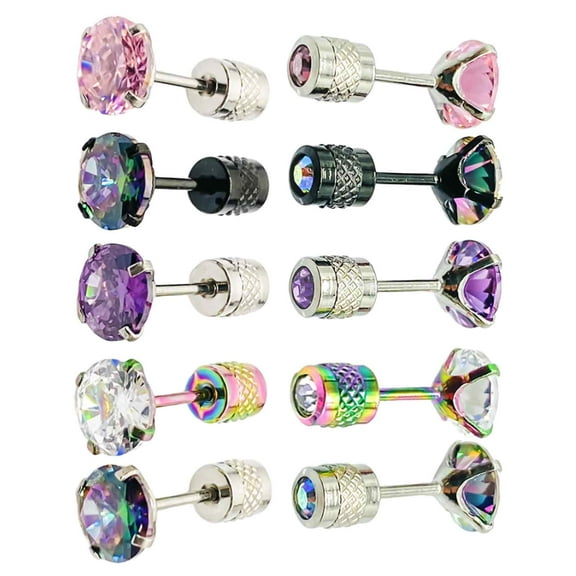 5 Pair Stainless Steel Stud Earrings, Surgical Steel Screw Back Earrings, Hypoallergenic Cartilage Earring Stud Set for Men Women ( Multicolour )