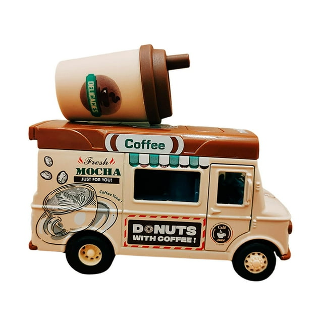 Diecast Pull Back Car Toy with Opening Doors, Bright Color Mini Alloy Car Model, Coffee