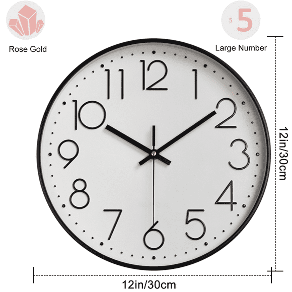 Horloge Murale Silencieux Quartz de Qualité Non Tic-Tac, Rond Facile à Lire pour le Bureau à Domicile École Horloge en Plastique Horloge Murale Silencieuse