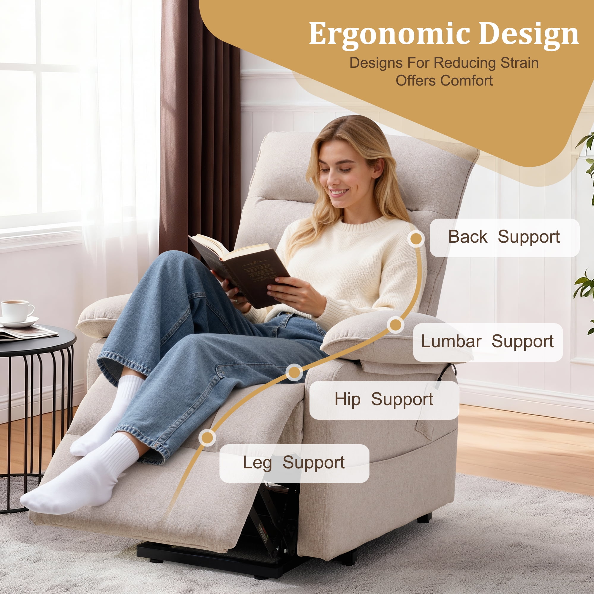 Korser Small Power Lift Recliner Chair for Elderly with Side Pockets Lift Chair for Small Spaces for Living Room,Linen,Khaki