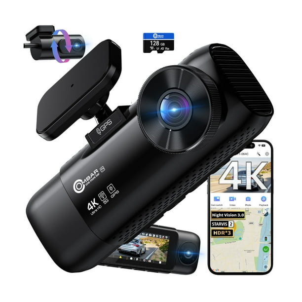 Dash Cam OMBAR T1 4K, 3 canales, STARVIS 2 IMX678, 128 GB
