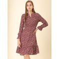 thumbnail image 2 of Vestido A Media Pierna De Leopardo Con Dobladillo Con Volantes Y Manga Larga En La Parte Delantera Con Cuello Redondo Y Cuello Redondo Para Mujer Rojo XS, 2 of 6