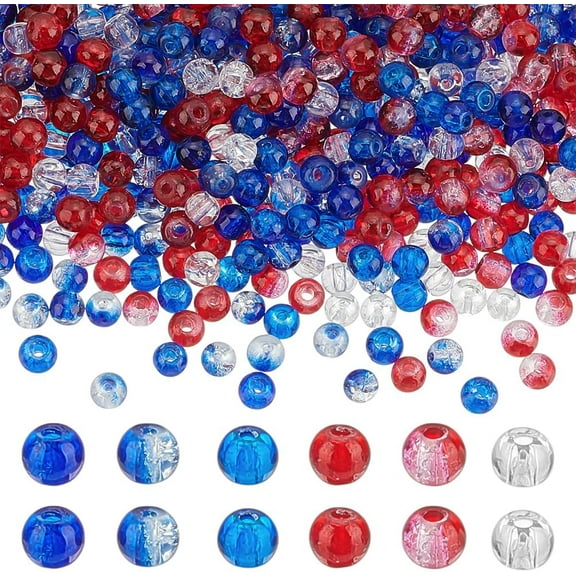 600pcs 4mm 4th of July Glass Beads 6 Styles Patriotic Bead Red White Blue Beads Seed Bead for Beaded Baseball Necklace Jewelry Crafts Making