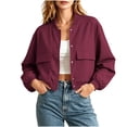 thumbnail image 2 of Aimik Women's Cropped Jacket Collared Zip Up Long Sleeve Solid Color Casual Coat Top Spring and Fall Lapel Jacket Coat, 2 of 6