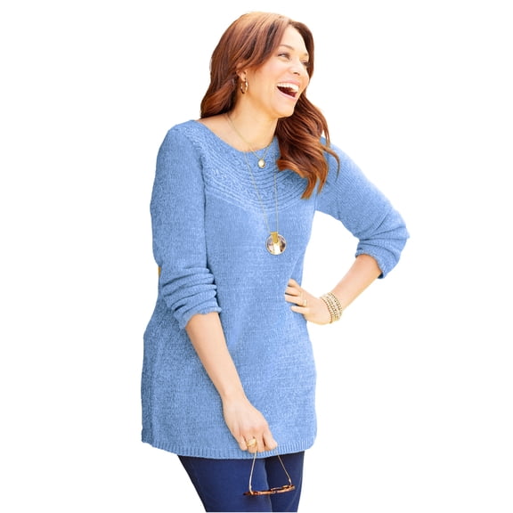 Catherines Women's Plus Size Chenille Cable-Knit Boatneck Sweater