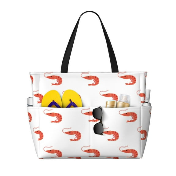 Large Beach Bags Water-resistant Sandproof - Shrimp No.9037 Cute Beach Tote Bags for Women with Zipper