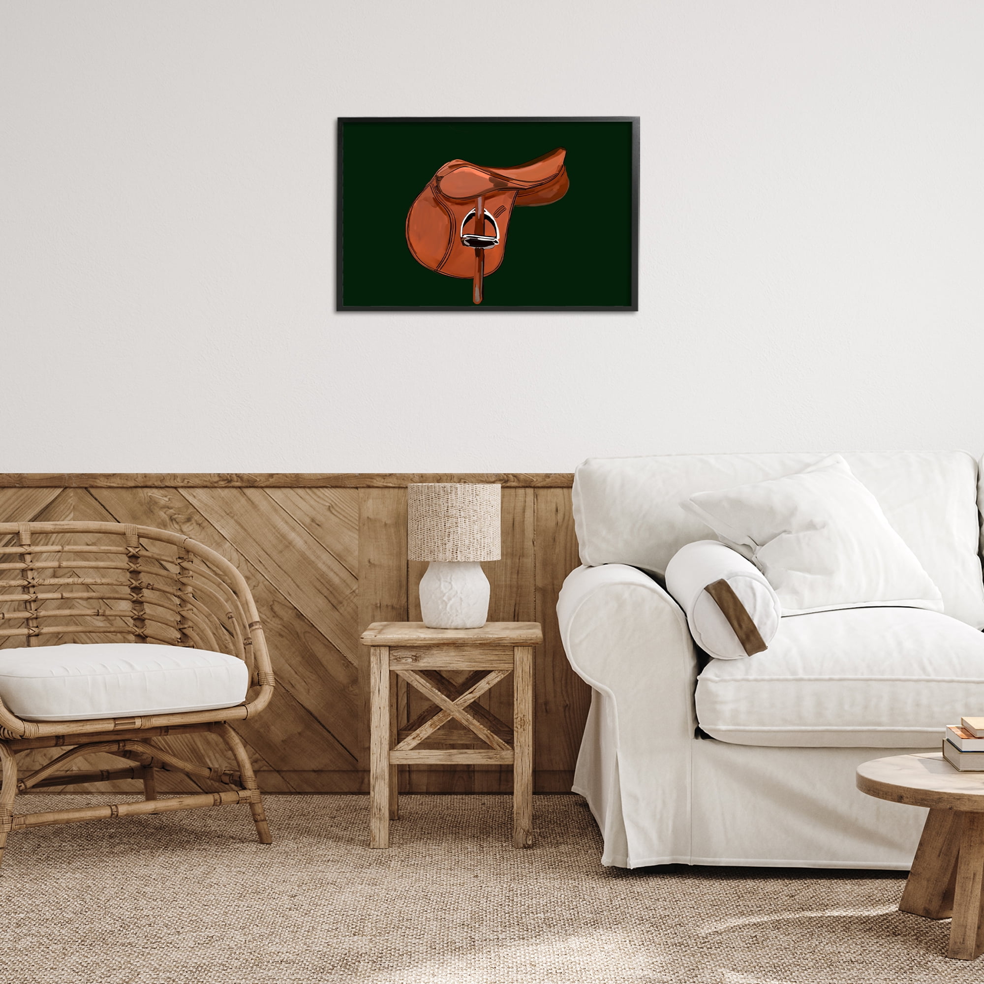 Stupell Industries Brown Horse Saddle Abstract Painting Black Framed Art Print Wall Art, 24 x 16