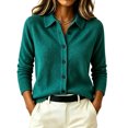 thumbnail image 3 of Harcomeey Womens Cozy Knit Blouse Button Down Collar Knit Shirt Long Sleeve Soft Solid Color Casual Work Office Knit Blouse L, 3 of 6
